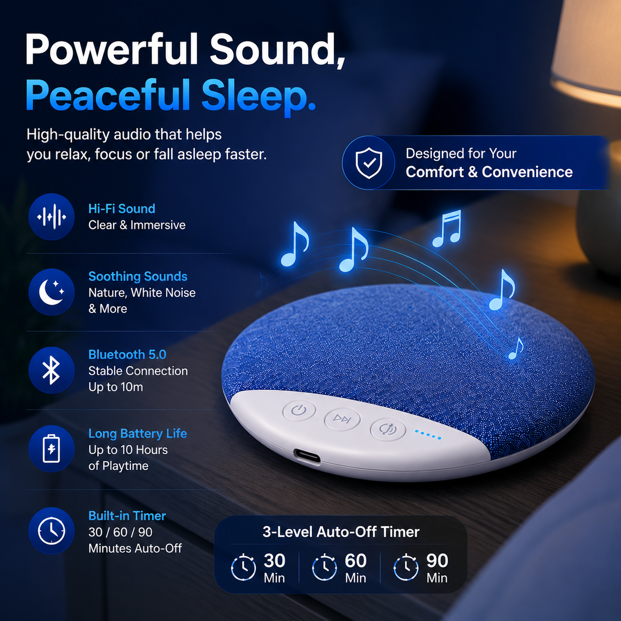 FastVolt™ SomniaWave Premium Pillow Speaker