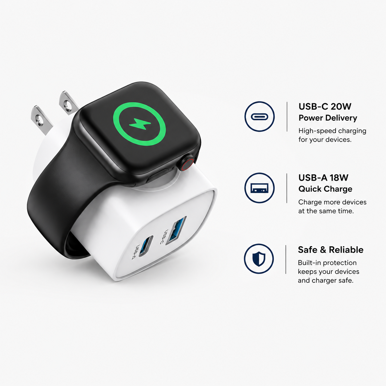 3-in-1 Magnetic Wireless Cordless PD USB-C Wall Charger