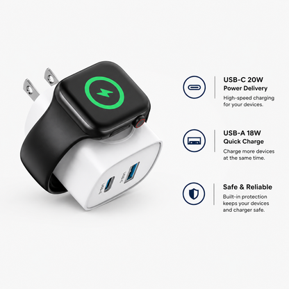 3-in-1 Magnetic Wireless Cordless PD USB-C Wall Charger