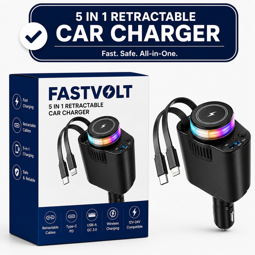 FastVolt™ - 5 in 1 Retractable Car Charger