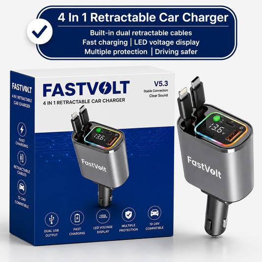 FastVolt™ - 4 In 1 Retractable Car Charger