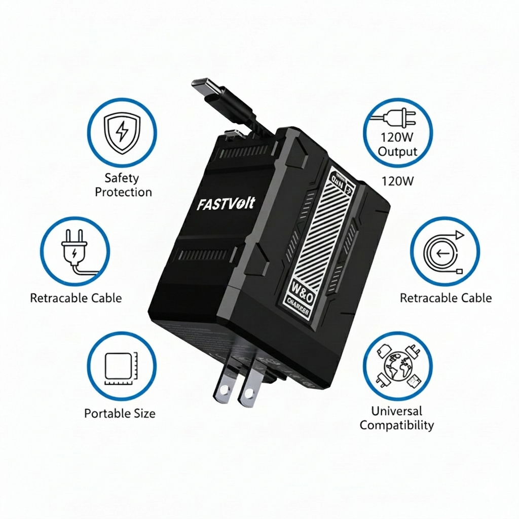 FastVolt 2-in-1 Retractable Fast GaN Charger Cable U