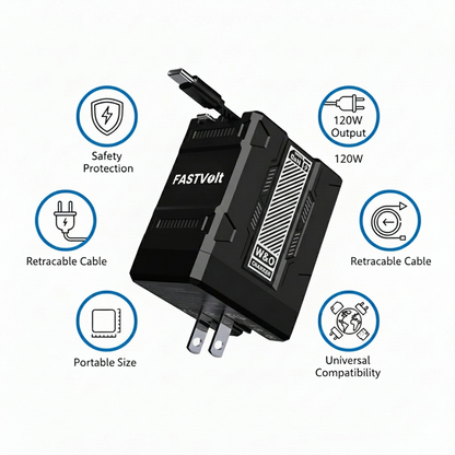 FastVolt 2-in-1 Retractable Fast GaN Charger Cable U