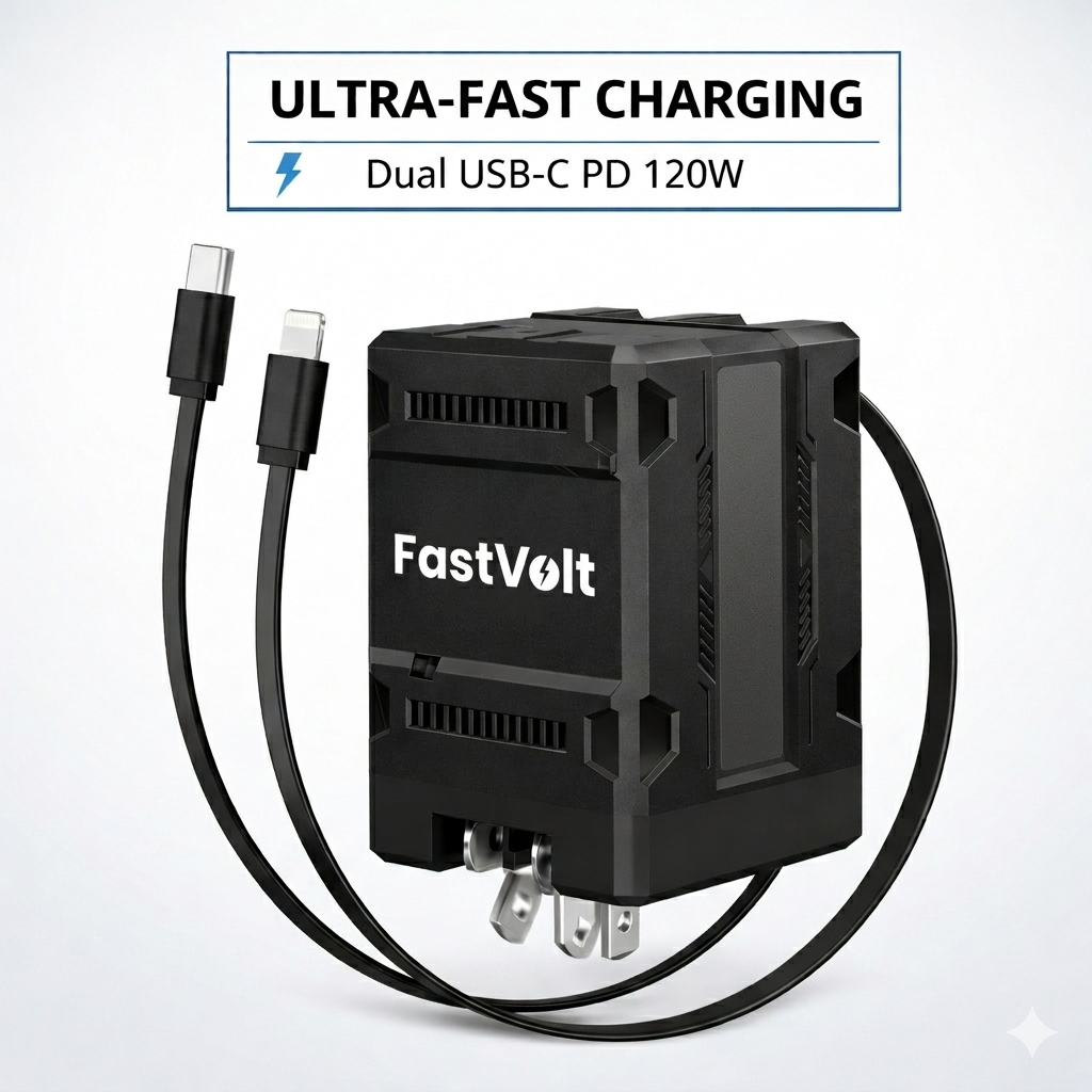FastVolt 2-in-1 Retractable Fast GaN Charger Cable U