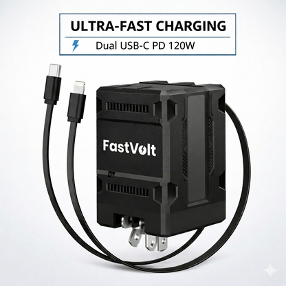 FastVolt 2-in-1 Retractable Fast GaN Charger Cable U
