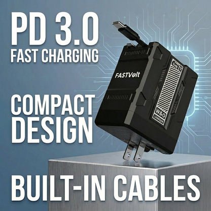FastVolt 2-in-1 Retractable Fast GaN Charger Cable U
